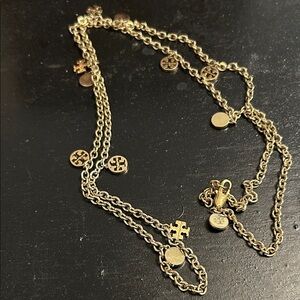 Tory Burch- Rosary Chain Necklace with Logo Charms, 24”